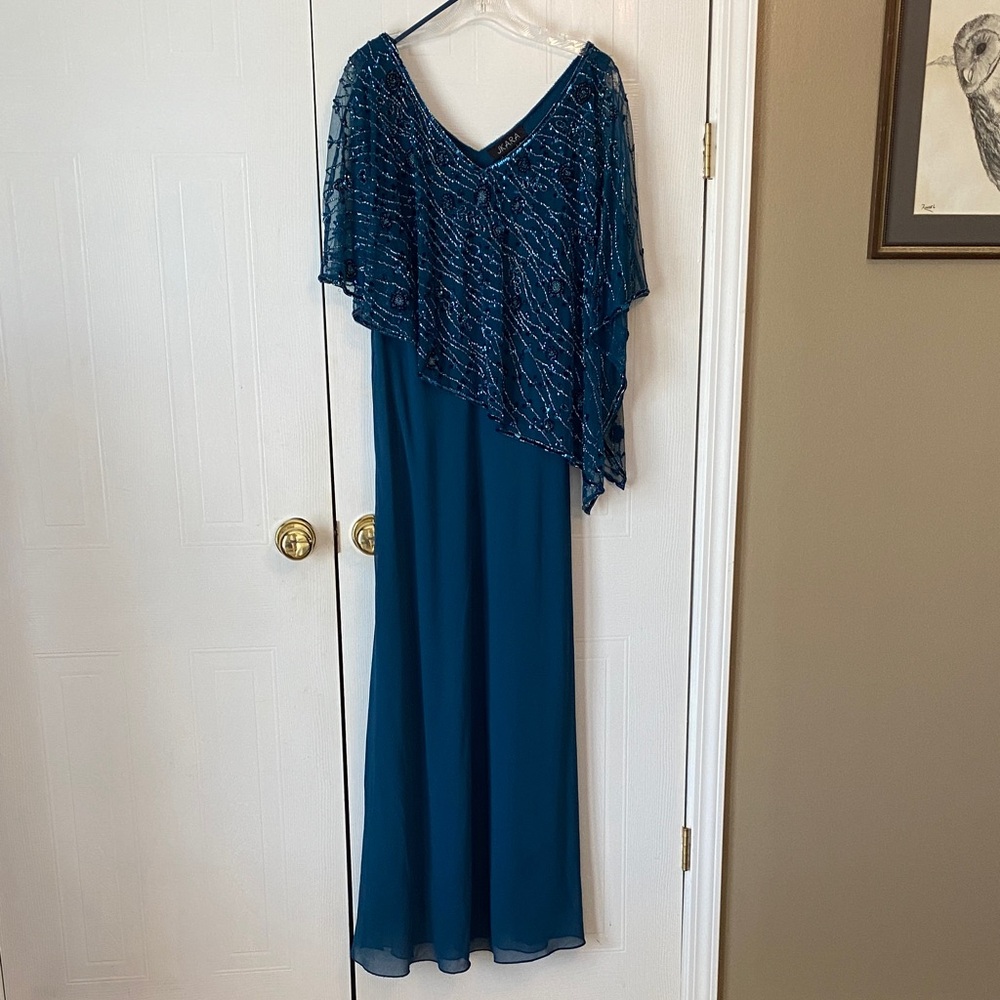 J Kara Asymmetrical Teal Gown